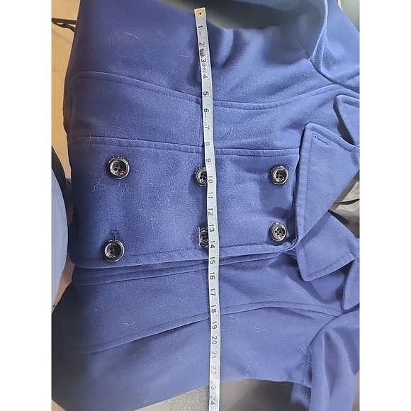 ANNE KLEIN Royal Blue Wool Blend Notched-Collar Double-Breasted Peacoat Large - Picture 7 of 7